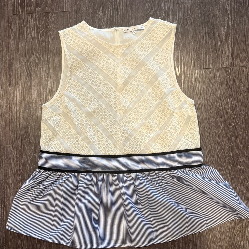 English Factory Top Cream and Blue/White Size Medium